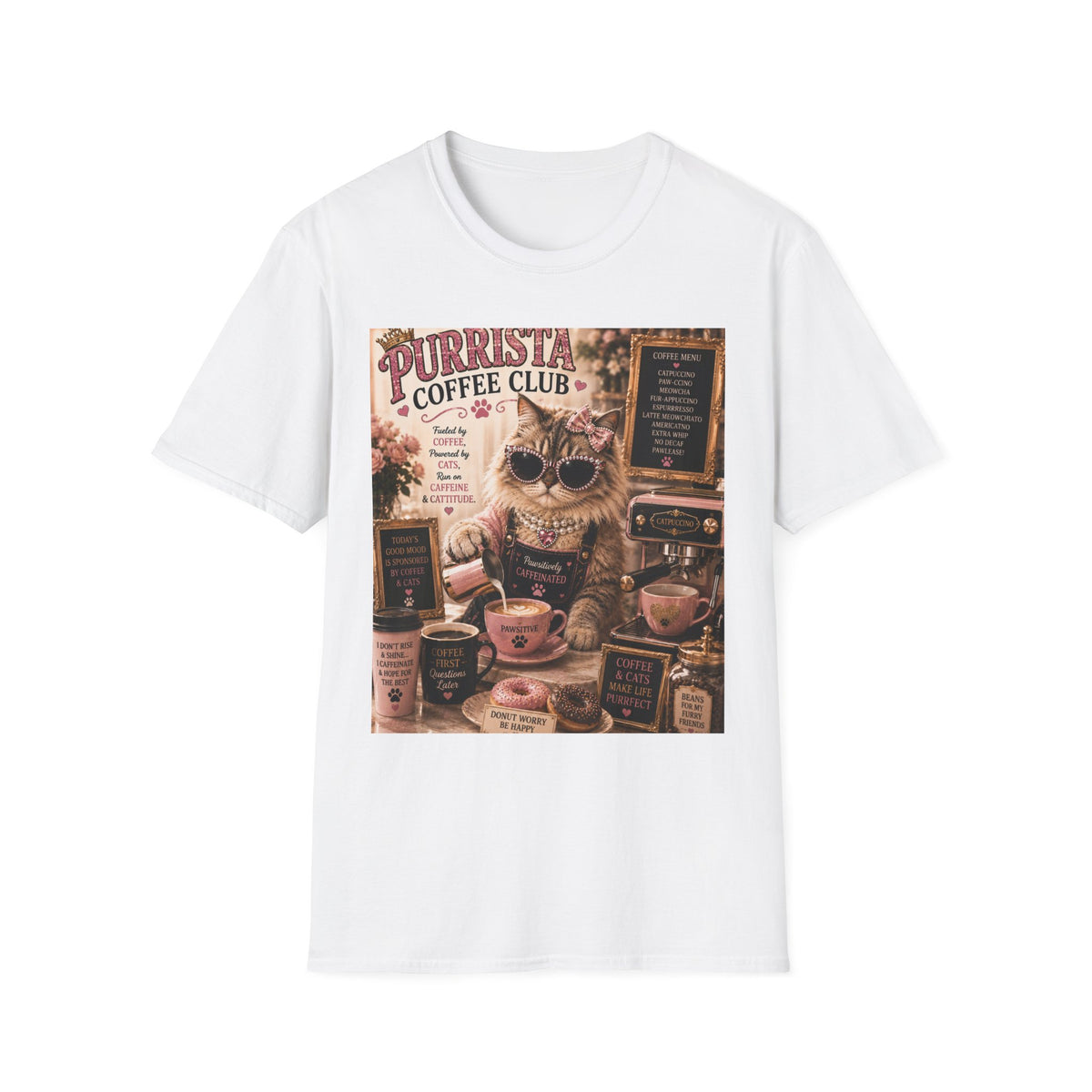Purrista Coffee Club™ Barista | Classy Cats™ T-Shirt | Funny Coffee Cat Shirt | Cat Mom Gift | Coffee Lover Tee | Café Style Apparel