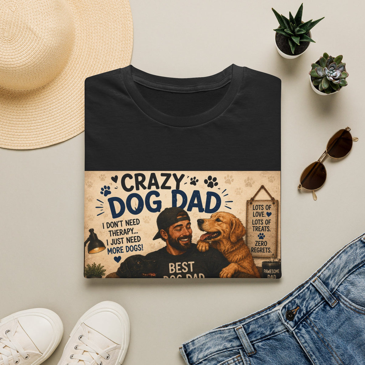 Crazy Dog Dad T-Shirt — “I Don't Need Therapy I Just Need More Dogs” Pet Lover Tee