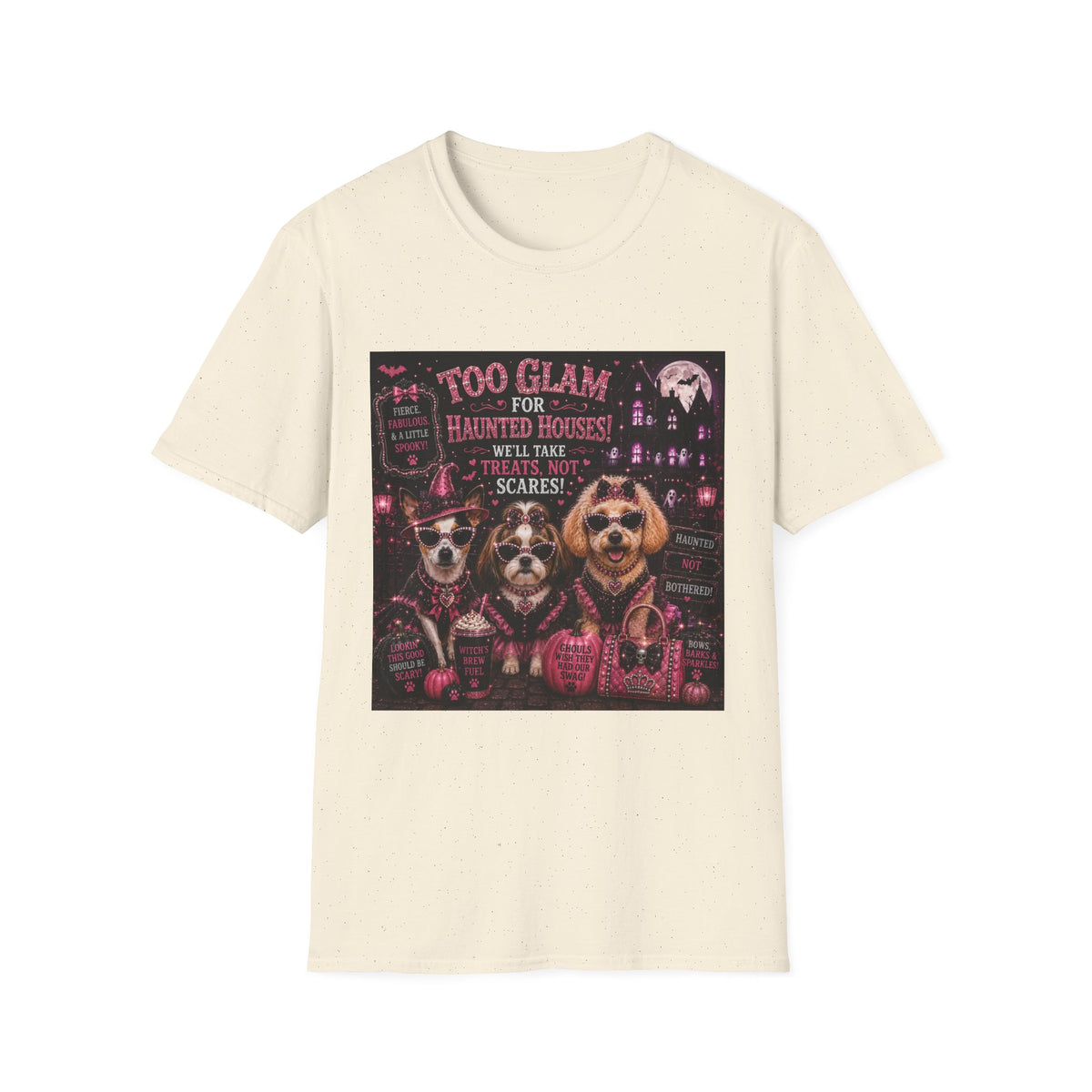 Too Glam for Haunted Houses! We'll Take Treats, Not Scares! | Diva Dogs™ Halloween T-Shirt | Funny Dog Lover Shirt | Dog Mom Gift | Glam Halloween Tee