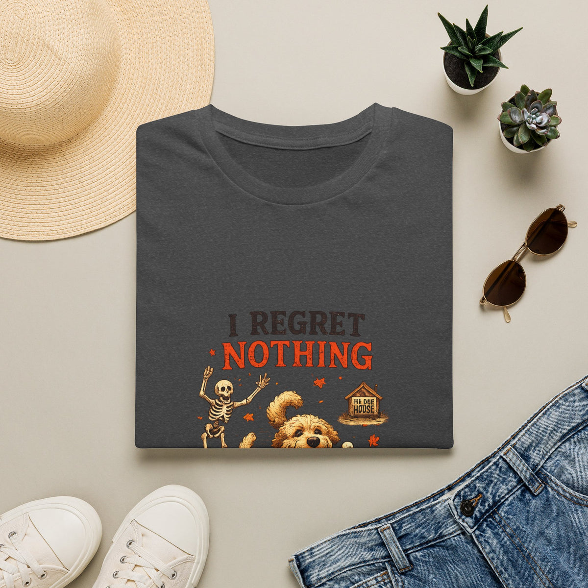 Funny Halloween Dog Shirt – I Regret Nothing | Skeleton Dog T-Shirt | Vintage Halloween Tee | Dog Lover Gift | Fall Graphic Tee