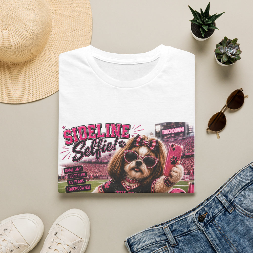 Sideline Selfie!™ | Diva Dogs™ | Funny Football Dog Lover T-Shirt | Glam Game Day Selfie Tee