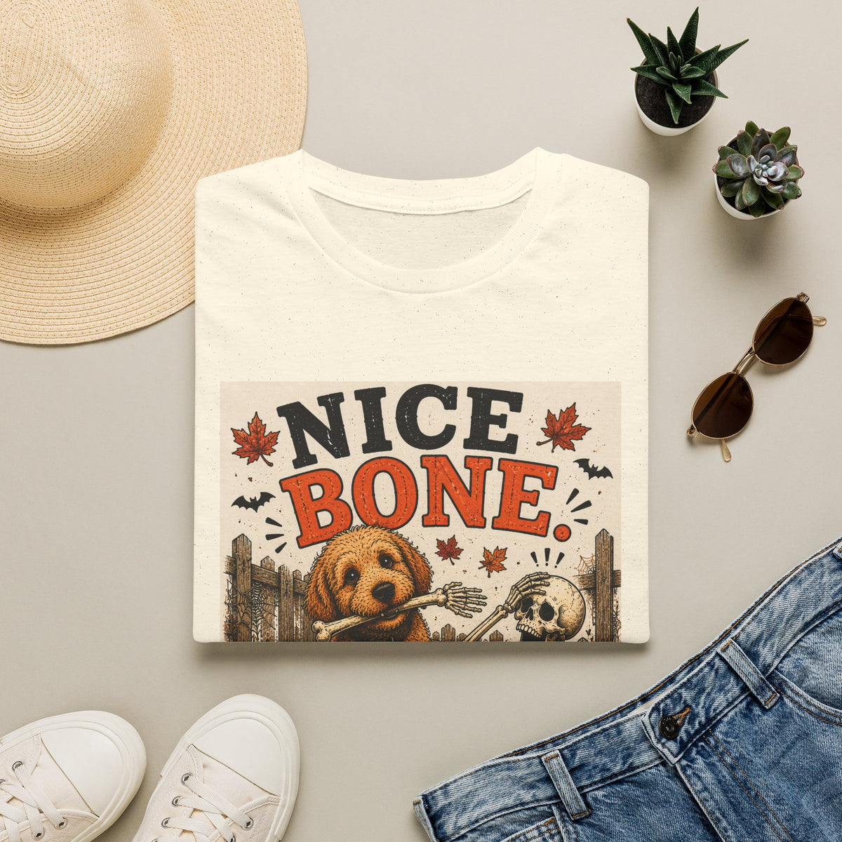 Funny Halloween Dog Shirt – Nice Bone. | Skeleton Dog T-Shirt | Vintage Halloween Tee | Dog Lover Gift | Cute Fall Graphic Tee | Funny Spooky Shirt