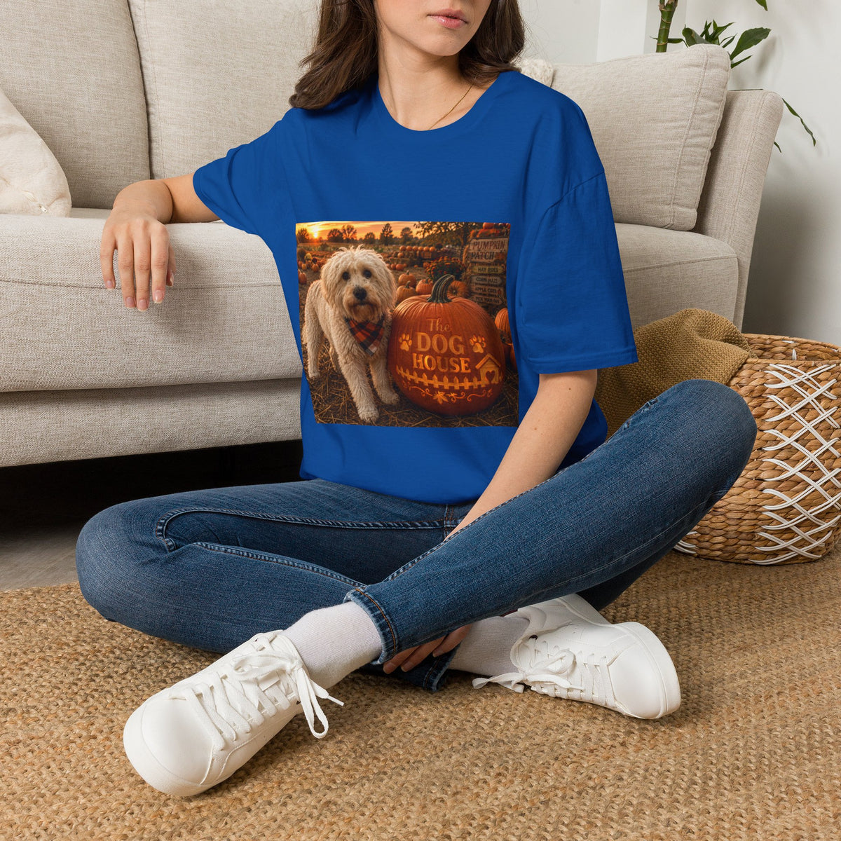 Welcome to The Dog House™ Pumpkin Patch | Maddie's Fall Pumpkin T-Shirt | Cozy Autumn Dog Lover Shirt