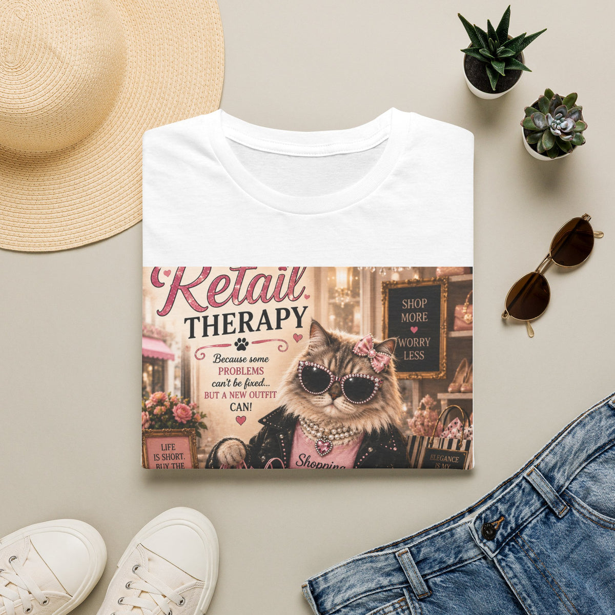 Retail Therapy | Classy Cats™ T-Shirt | Funny Shopping Cat Shirt | Cat Mom Gift | Boutique Fashion Tee | Shopaholic Apparel