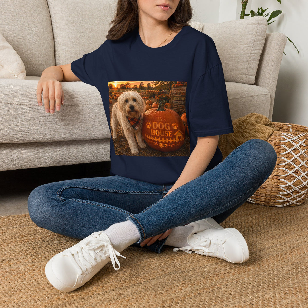 Welcome to The Dog House™ Pumpkin Patch | Maddie's Fall Pumpkin T-Shirt | Cozy Autumn Dog Lover Shirt