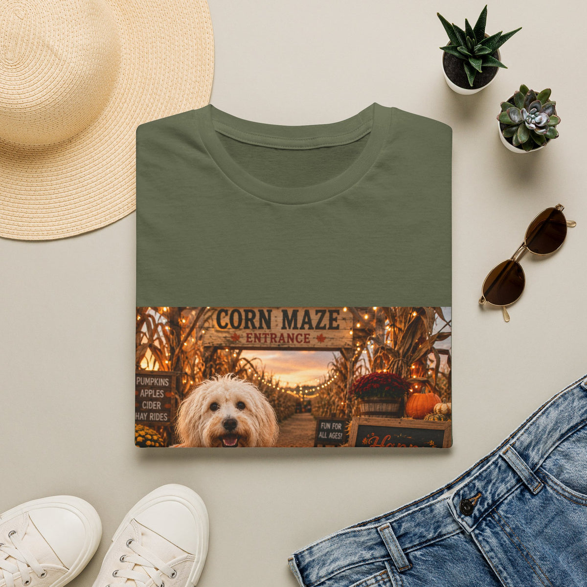 Happy Fall Y'all | Maddie's Corn Maze Adventure™ | Cozy Autumn Dog Lover T-Shirt | Fall Festival Shirt
