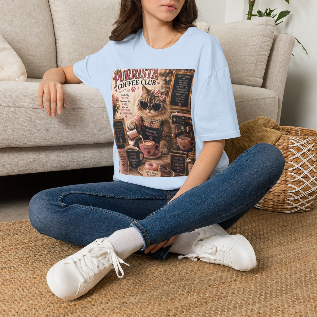 Purrista Coffee Club™ Barista | Classy Cats™ T-Shirt | Funny Coffee Cat Shirt | Cat Mom Gift | Coffee Lover Tee | Café Style Apparel
