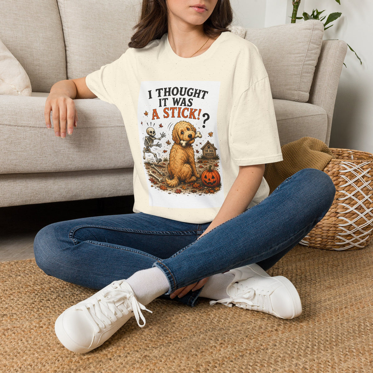 Funny Halloween Dog Shirt – I Thought It Was a Stick! | Skeleton Dog T-Shirt | Vintage Halloween Tee | Cute Dog Lover Gift | Fall Graphic Tee