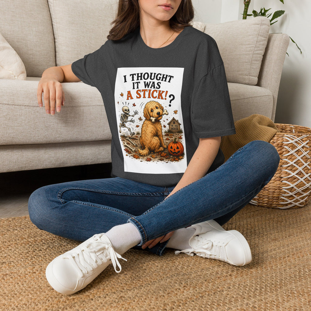 Funny Halloween Dog Shirt – I Thought It Was a Stick! | Skeleton Dog T-Shirt | Vintage Halloween Tee | Cute Dog Lover Gift | Fall Graphic Tee