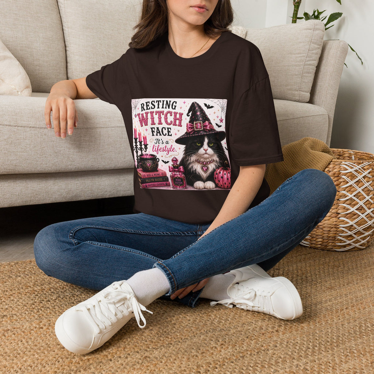 Resting Witch Face | Classy Cats™ Halloween T-Shirt | Funny Black & White Cat Shirt | Halloween Cat Lover Tee | Cat Mom Gift