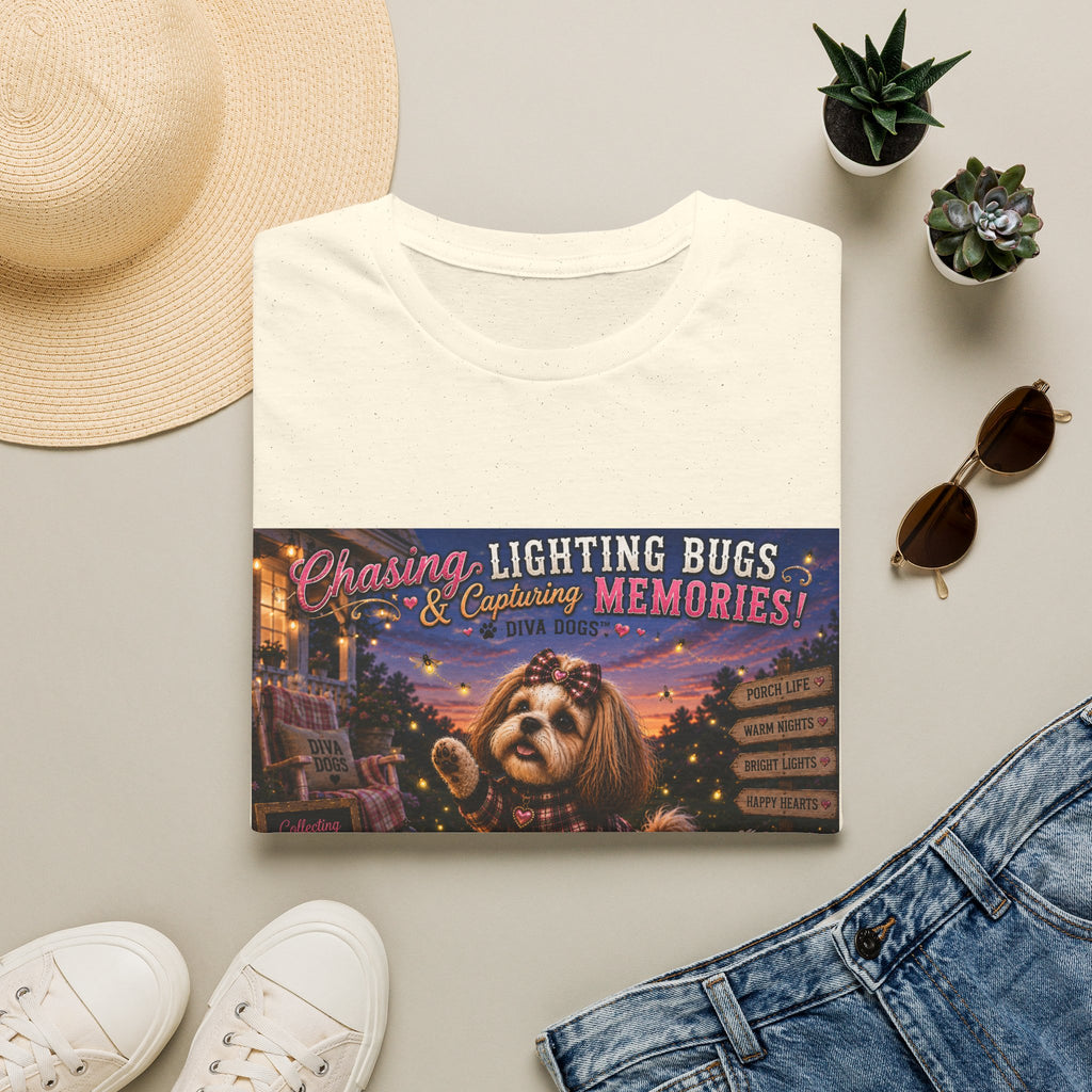 Chasing Lightning Bugs & Capturing Memories!™ | Diva Dogs™ | Cozy Fall Dog Lover T-Shirt | Porch Life Collection