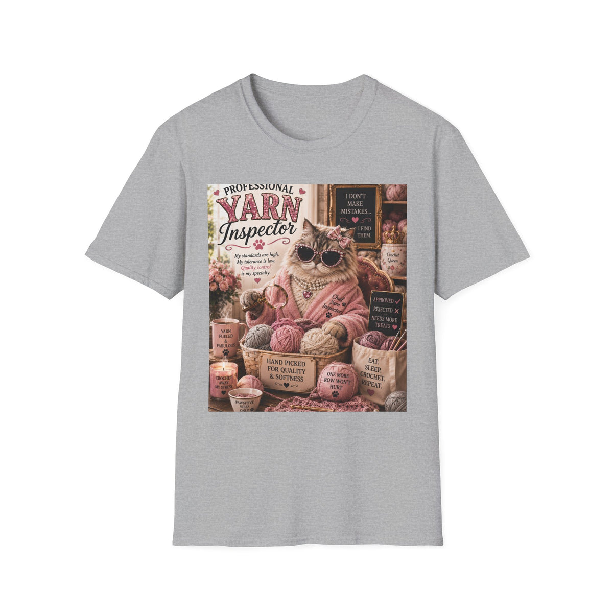 Professional Yarn Inspector | Classy Cats™ T-Shirt | Funny Crochet Cat Shirt | Knitting Lover Gift | Cat Mom Tee | Yarn Lover Apparel