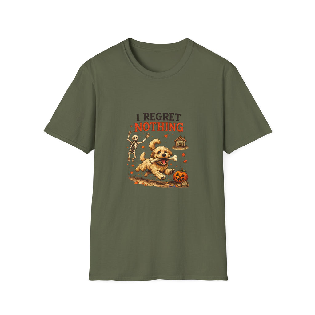 Funny Halloween Dog Shirt – I Regret Nothing | Skeleton Dog T-Shirt | Vintage Halloween Tee | Dog Lover Gift | Fall Graphic Tee