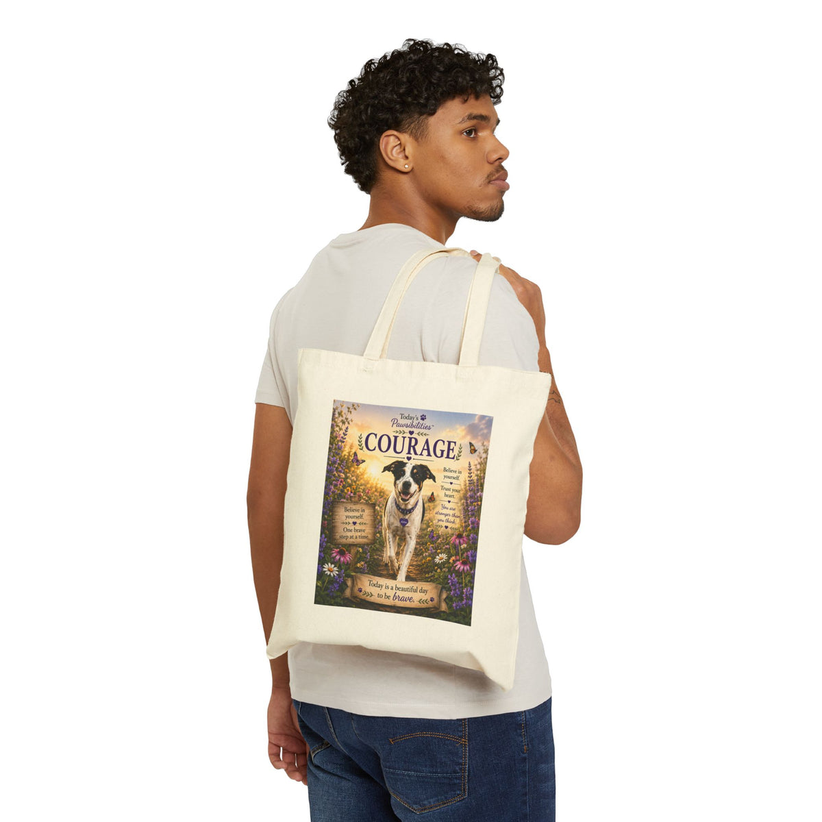 Today's Pawsibilities™ – COURAGE Canvas Tote Bag | Abbie Inspirational Dog Tote | Reusable Dog Lover Gift Bag