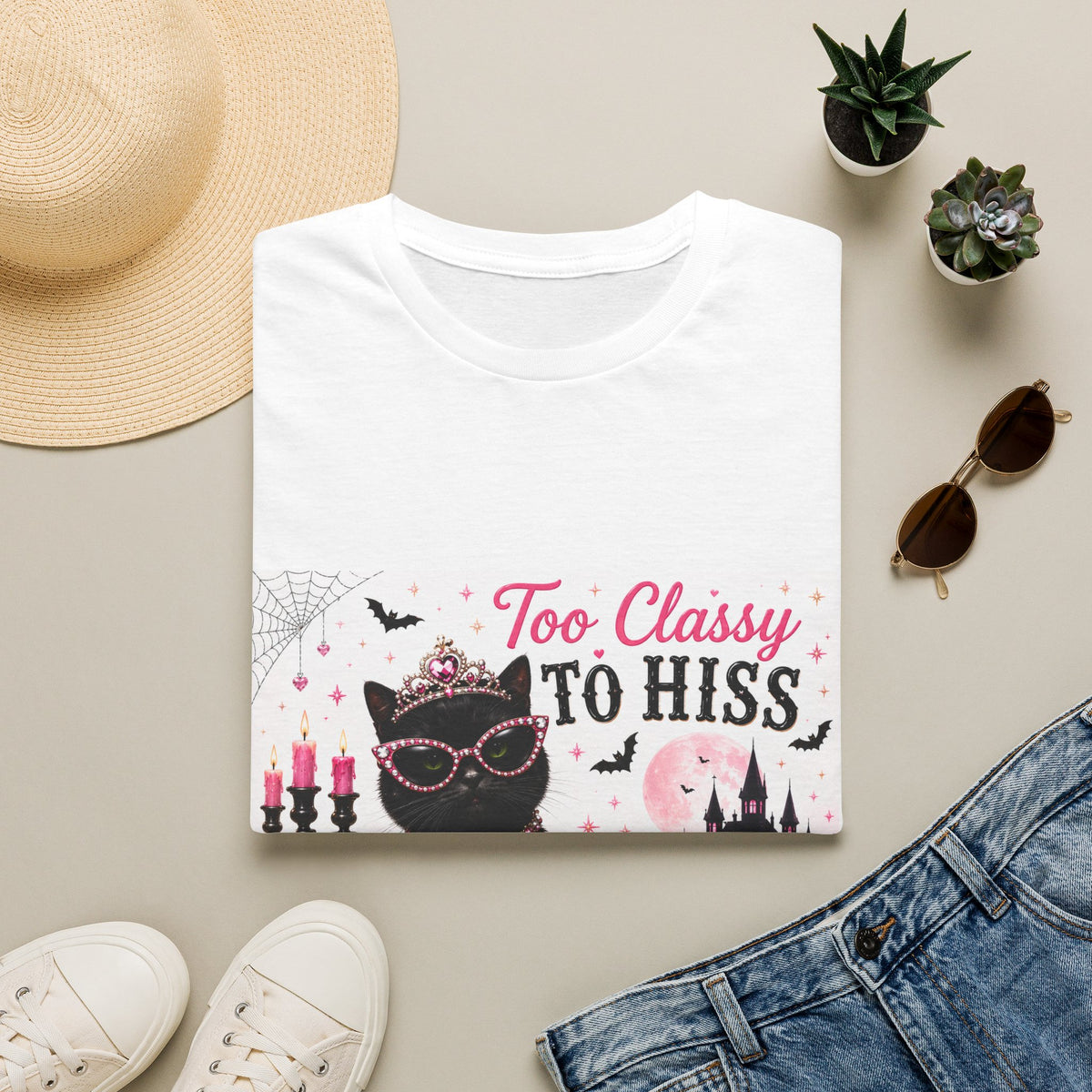 Too Classy to Hiss | Classy Cats™ Halloween T-Shirt | Funny Black Cat Shirt | Cute Halloween Cat Lover Tee | Cat Mom Gift