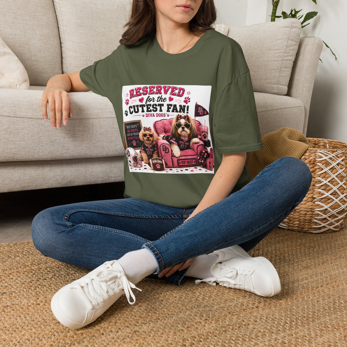 Reserved for the Cutest Fan!™ | Diva Dogs™ | Football Game Day Dog Lover T-Shirt | VIP Fan Edition