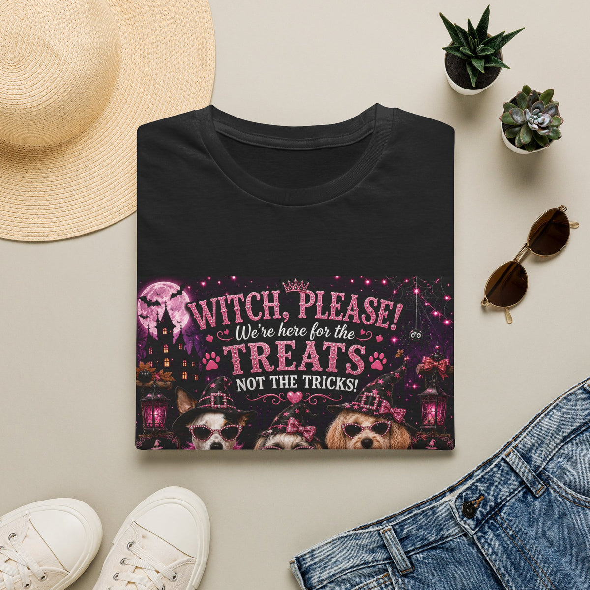 Funny Halloween Dog Shirt – Witch, Please! We're Here for the Treats, Not the Tricks! | Diva Dogs™ Halloween T-Shirt | Glam Dog Lover Tee | Dog Mom Gift