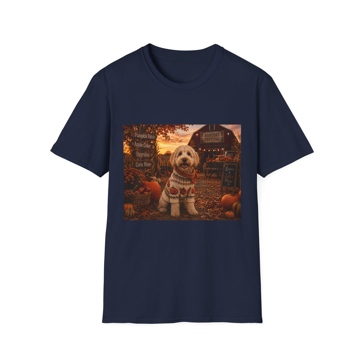 Leaves & Lattes Please | Maddie's Harvest Festival™ | Cozy Fall Dog Lover T-Shirt | Autumn Farmhouse Shirt