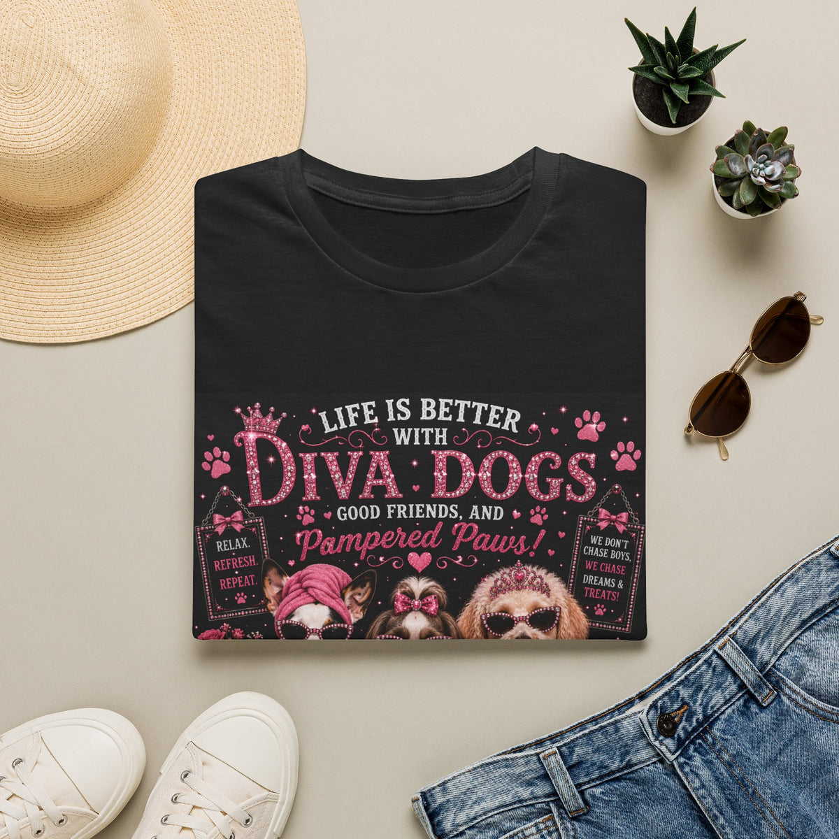 Life Is Better with Diva Dogs, Good Friends & Pampered Paws! | Diva Dogs™ Spa Day T-Shirt | Cute Dog Lover Shirt | Dog Mom Gift | Glam Pet Tee
