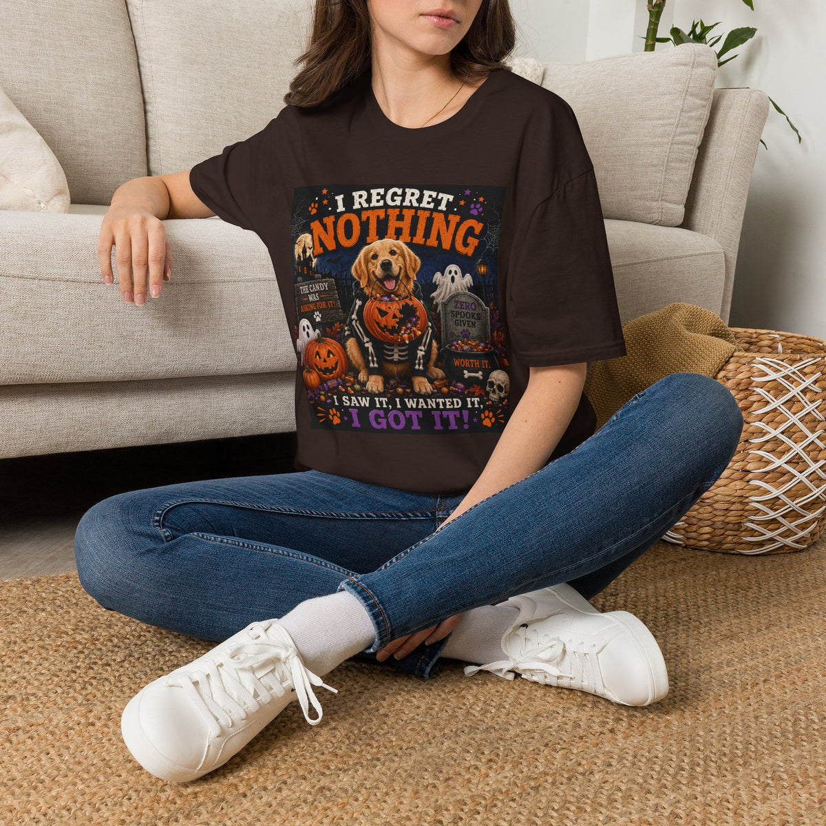 Funny Halloween Dog Shirt – I Regret Nothing | Skeleton Hoodie Dog T-Shirt | Cute Halloween Dog Lover Tee | Fall Graphic Shirt | Dog Mom Gift