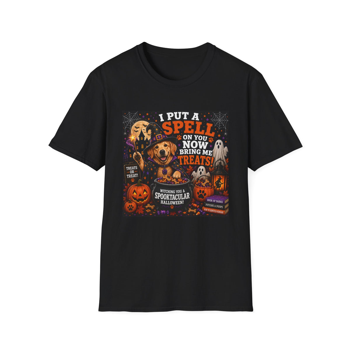 Funny Halloween Dog Shirt – I Put a Spell on You, Now Bring Me Treats! | Cute Witch Dog T-Shirt | Halloween Dog Lover Tee | Fall Graphic Shirt | Dog Mom Gift