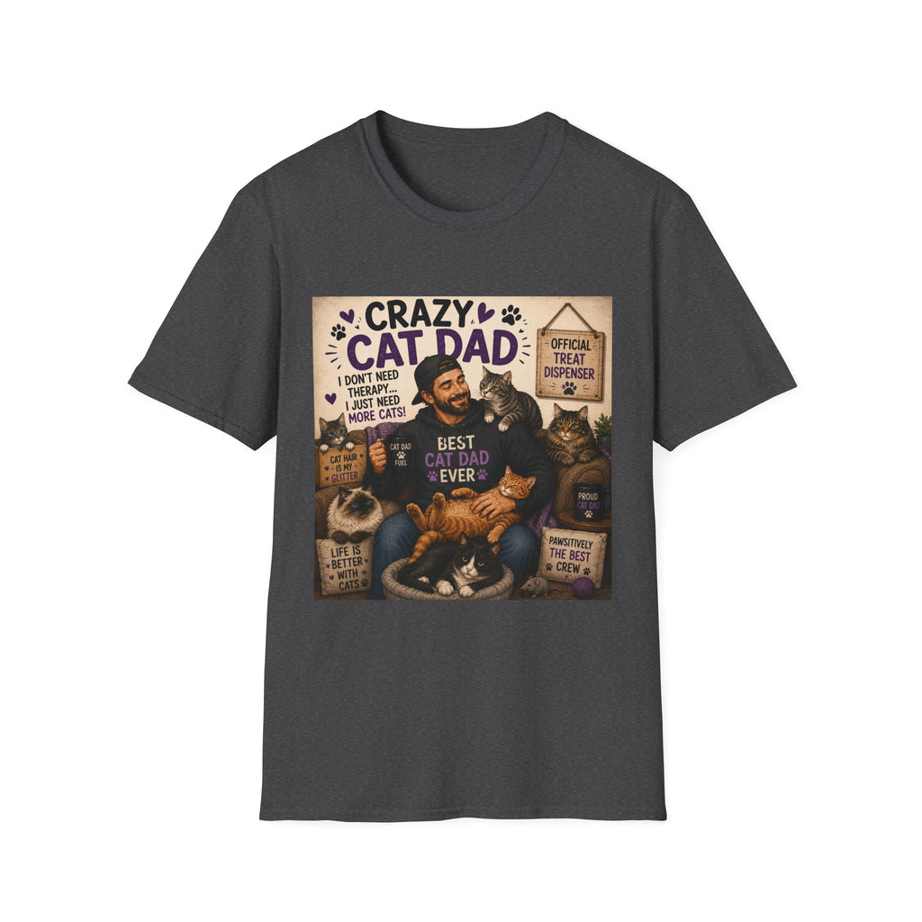 Crazy Cat Dad T-Shirt – "I Don't Need Therapy, I Just Need More Cats" Cat Lover Tee