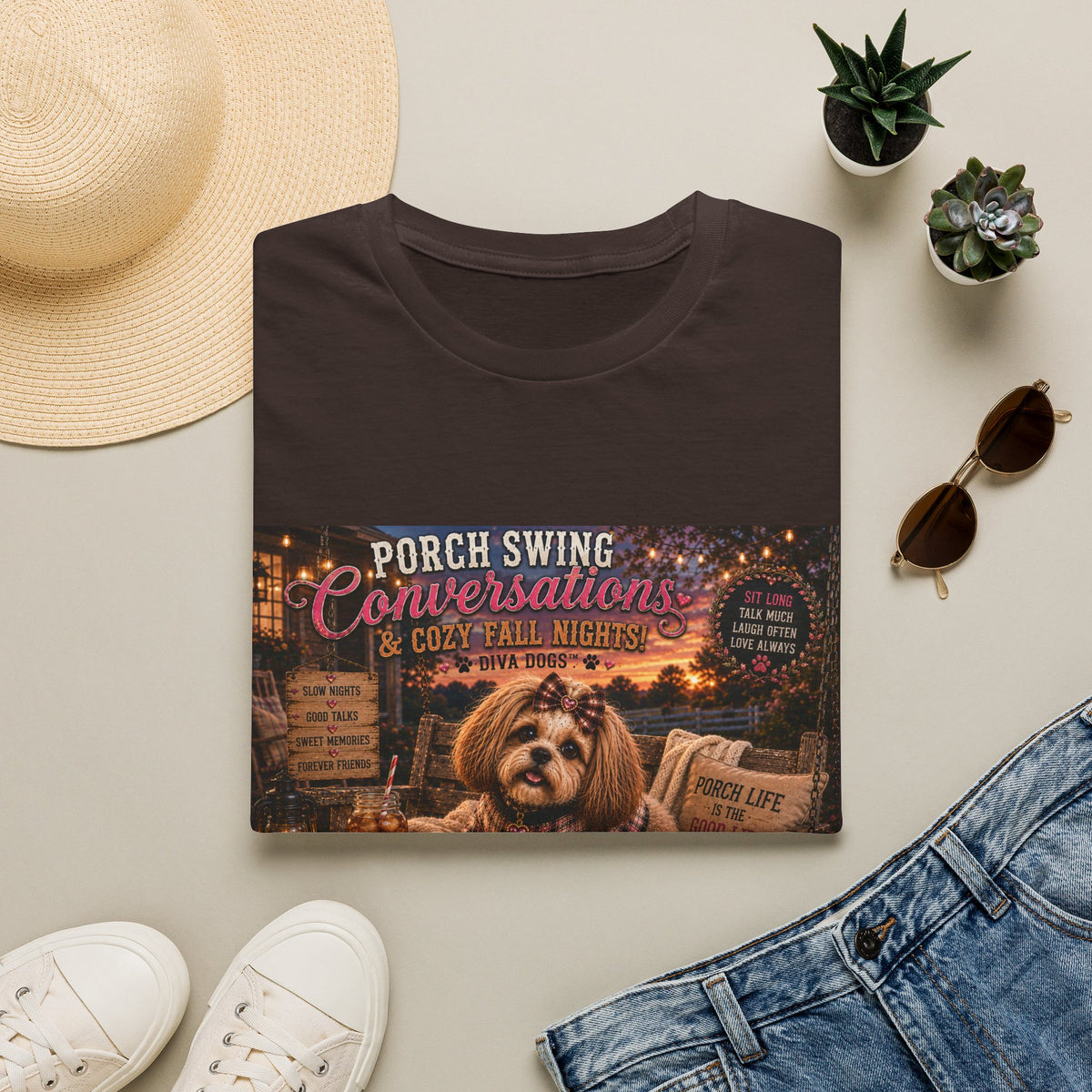 Porch Swing Conversations™ | Diva Dogs™ | Sweet Tea & Cozy Fall Nights | Porch Life Collection