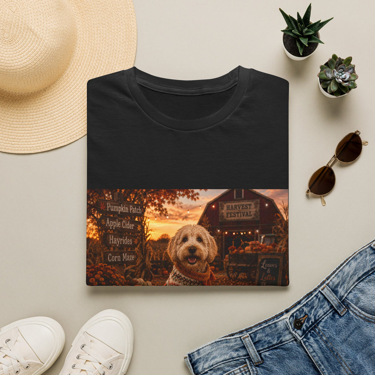 Leaves & Lattes Please | Maddie's Harvest Festival™ | Cozy Fall Dog Lover T-Shirt | Autumn Farmhouse Shirt