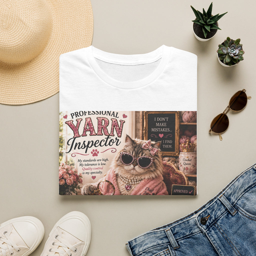 Professional Yarn Inspector | Classy Cats™ T-Shirt | Funny Crochet Cat Shirt | Knitting Lover Gift | Cat Mom Tee | Yarn Lover Apparel