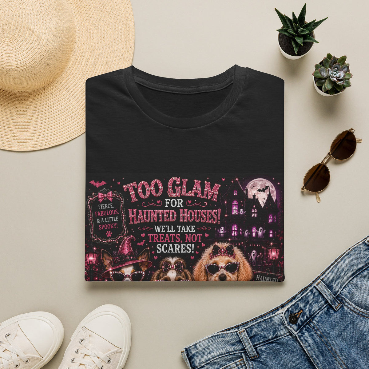 Too Glam for Haunted Houses! We'll Take Treats, Not Scares! | Diva Dogs™ Halloween T-Shirt | Funny Dog Lover Shirt | Dog Mom Gift | Glam Halloween Tee