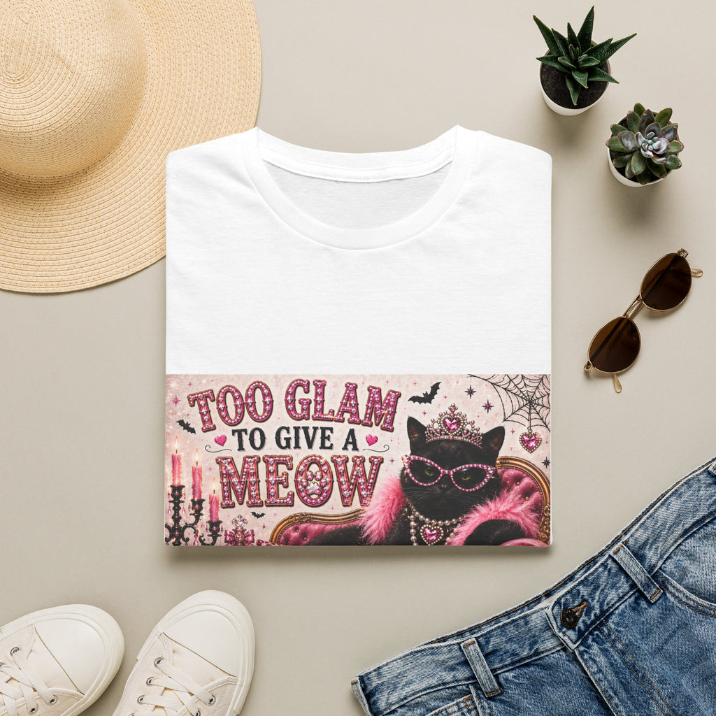 Too Glam to Give a Meow | Classy Cats™ Halloween T-Shirt | Funny Black Cat Shirt | Cat Mom Gift | Glam Cat Lover Tee | Halloween Apparel