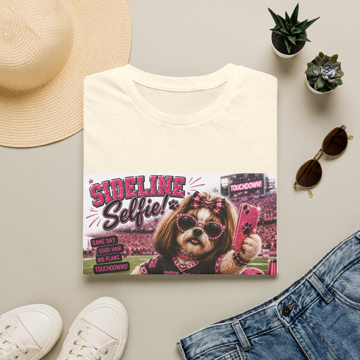 Sideline Selfie!™ | Diva Dogs™ | Funny Football Dog Lover T-Shirt | Glam Game Day Selfie Tee