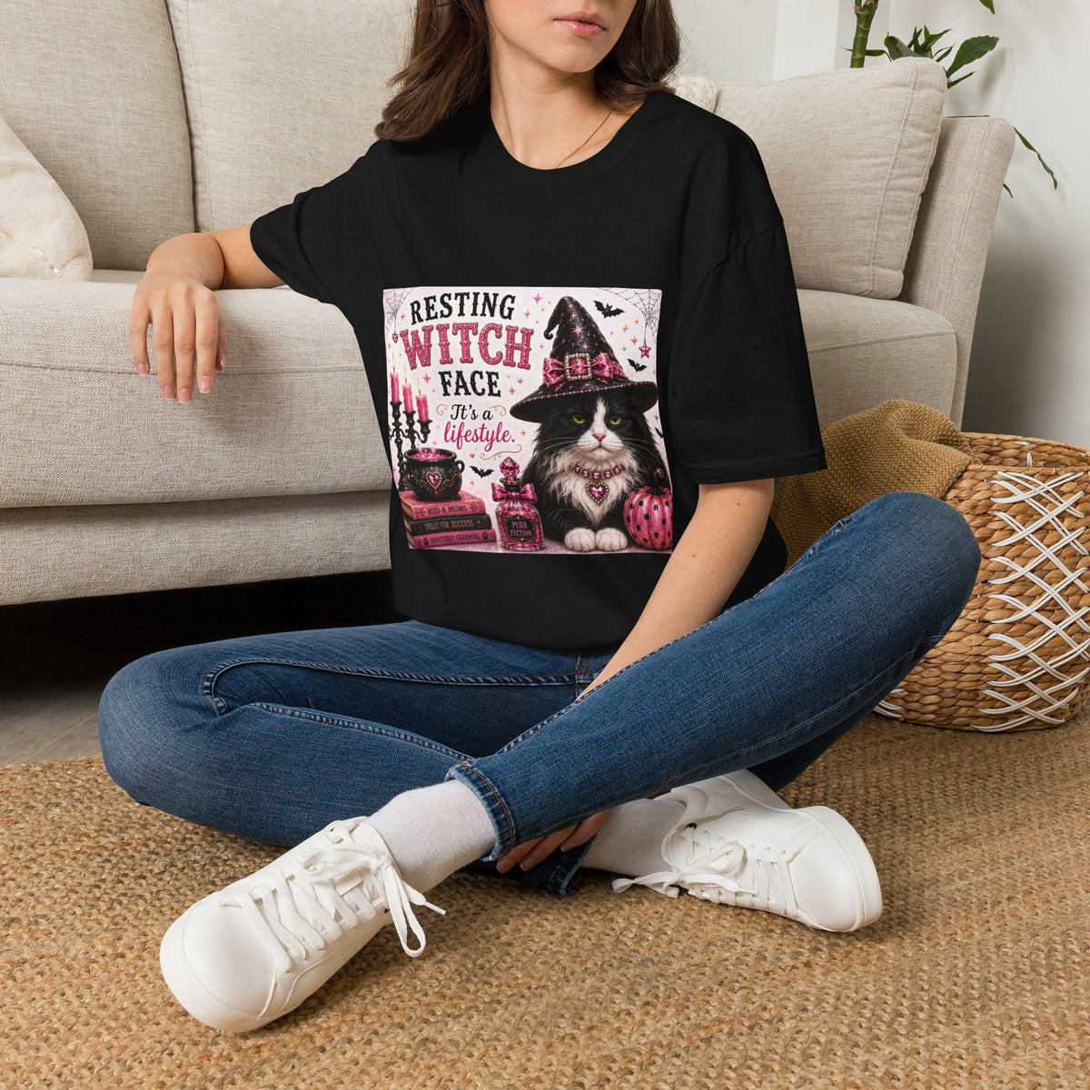 Resting Witch Face | Classy Cats™ Halloween T-Shirt | Funny Black & White Cat Shirt | Halloween Cat Lover Tee | Cat Mom Gift