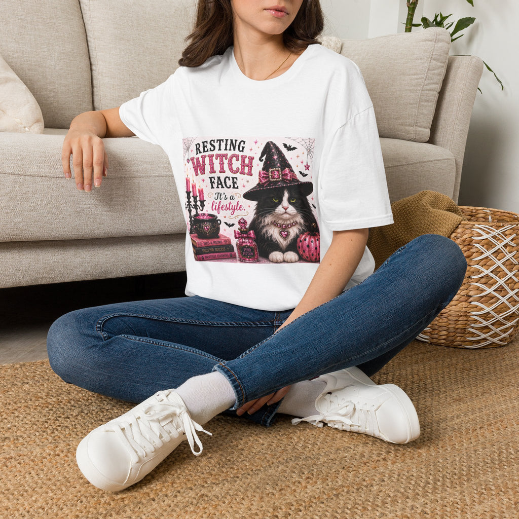 Resting Witch Face | Classy Cats™ Halloween T-Shirt | Funny Black & White Cat Shirt | Halloween Cat Lover Tee | Cat Mom Gift