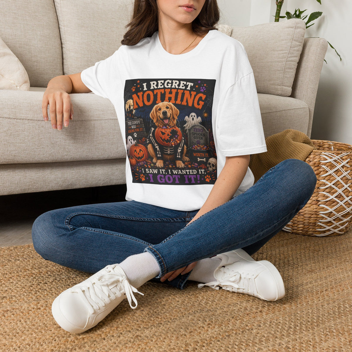 Funny Halloween Dog Shirt – I Regret Nothing | Skeleton Hoodie Dog T-Shirt | Cute Halloween Dog Lover Tee | Fall Graphic Shirt | Dog Mom Gift