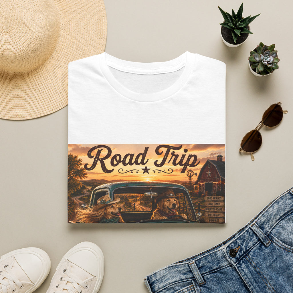 Road Trip | Barn Buddies™ Country Roads T-Shirt | Funny Cowboy Dog Fall Shirt | Vintage Farmhouse Country Life Tee