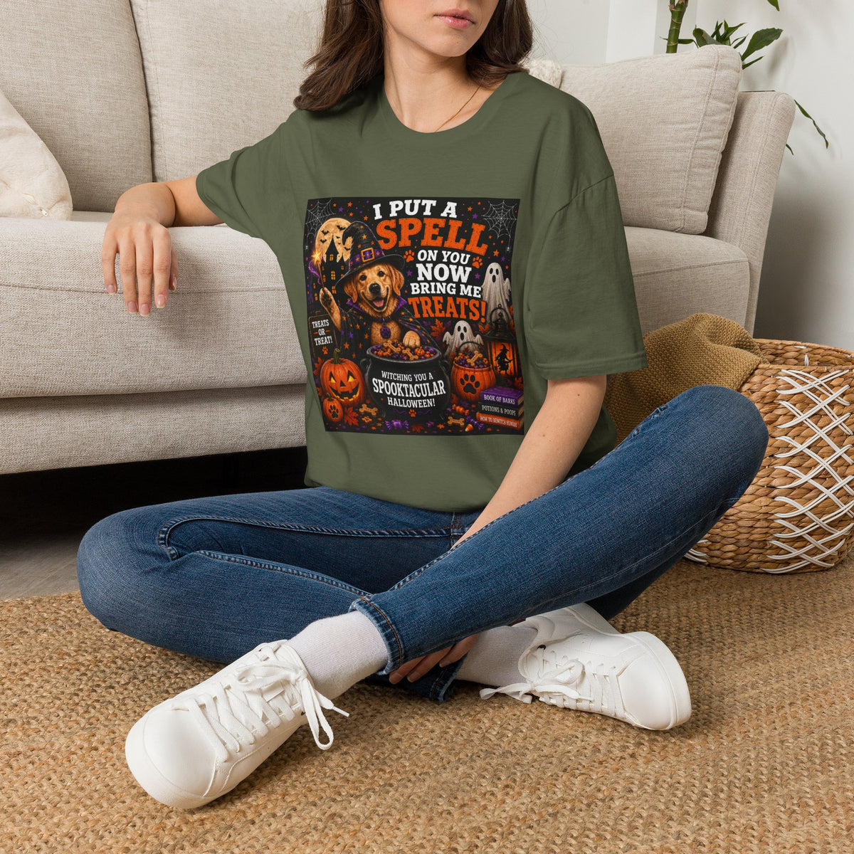 Funny Halloween Dog Shirt – I Put a Spell on You, Now Bring Me Treats! | Cute Witch Dog T-Shirt | Halloween Dog Lover Tee | Fall Graphic Shirt | Dog Mom Gift