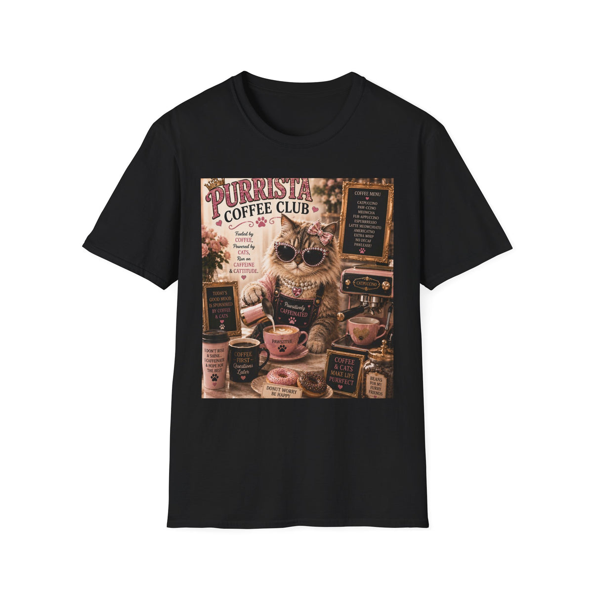 Purrista Coffee Club™ Barista | Classy Cats™ T-Shirt | Funny Coffee Cat Shirt | Cat Mom Gift | Coffee Lover Tee | Café Style Apparel