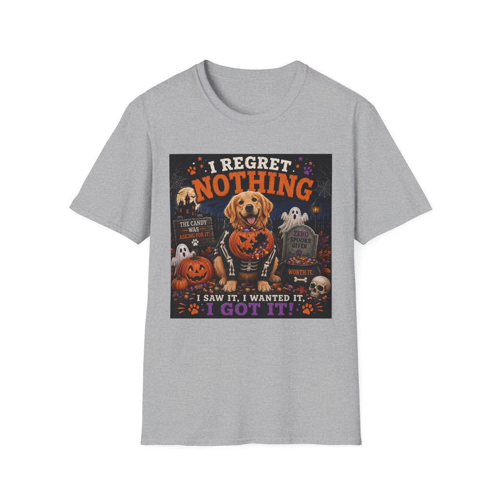 Funny Halloween Dog Shirt – I Regret Nothing | Skeleton Hoodie Dog T-Shirt | Cute Halloween Dog Lover Tee | Fall Graphic Shirt | Dog Mom Gift