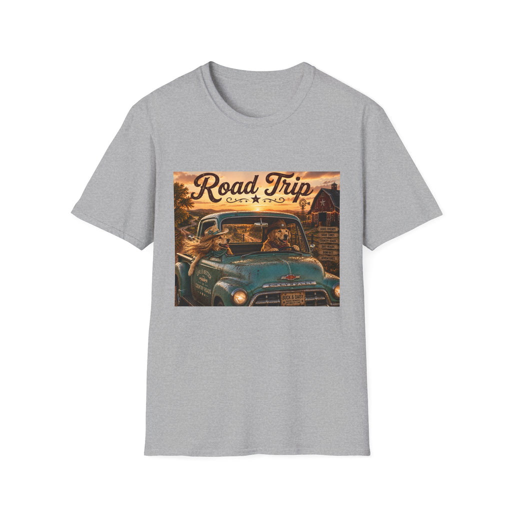 Road Trip | Barn Buddies™ Country Roads T-Shirt | Funny Cowboy Dog Fall Shirt | Vintage Farmhouse Country Life Tee