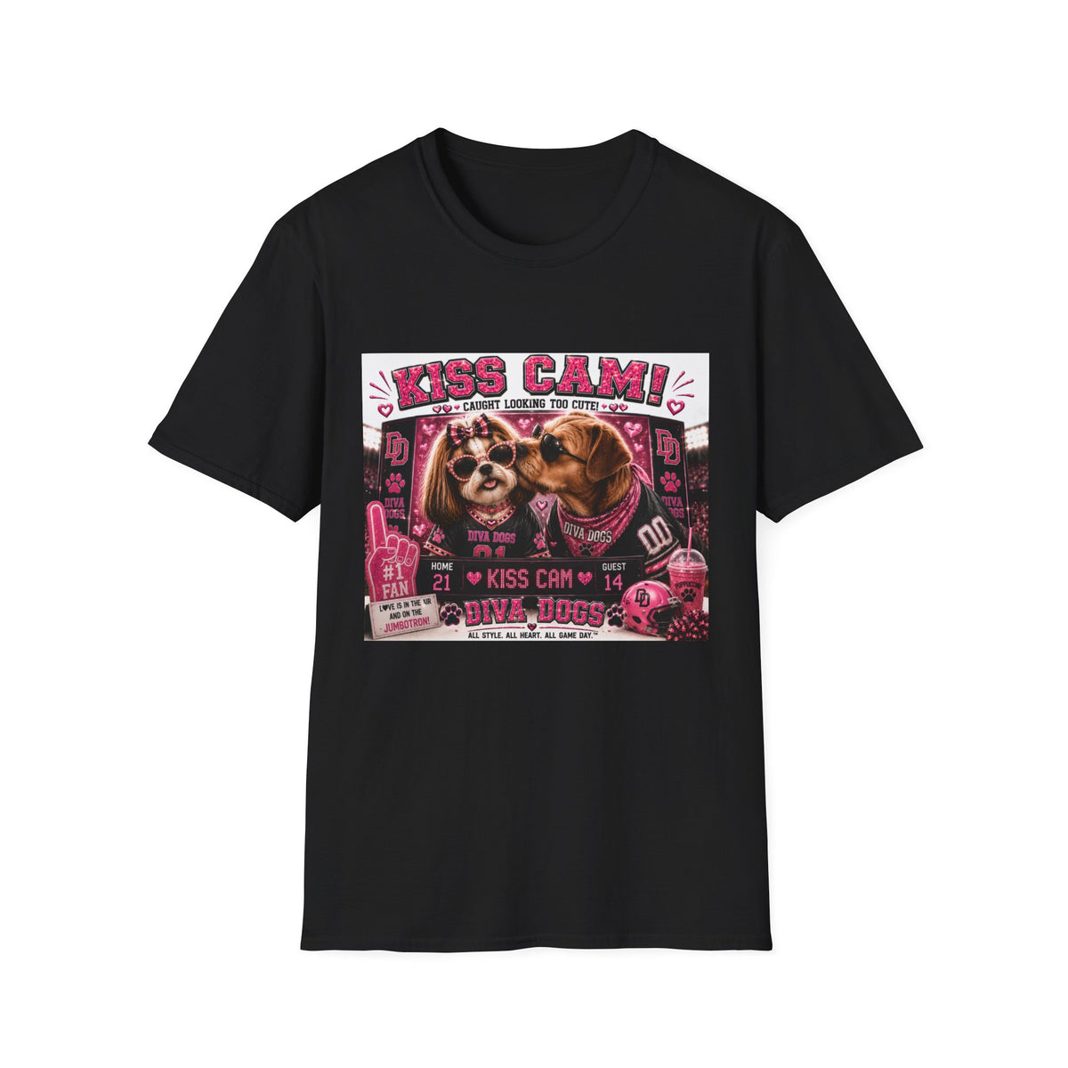 Kiss Cam!™ | Diva Dogs™ | Funny Football Dog Lover T-Shirt | Game Day Romance Collection