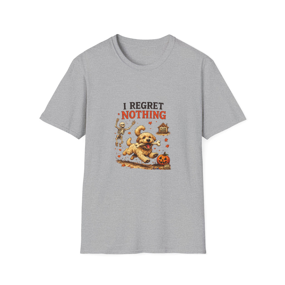 Funny Halloween Dog Shirt – I Regret Nothing | Skeleton Dog T-Shirt | Vintage Halloween Tee | Dog Lover Gift | Fall Graphic Tee