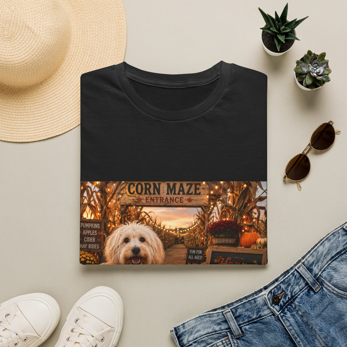 Happy Fall Y'all | Maddie's Corn Maze Adventure™ | Cozy Autumn Dog Lover T-Shirt | Fall Festival Shirt