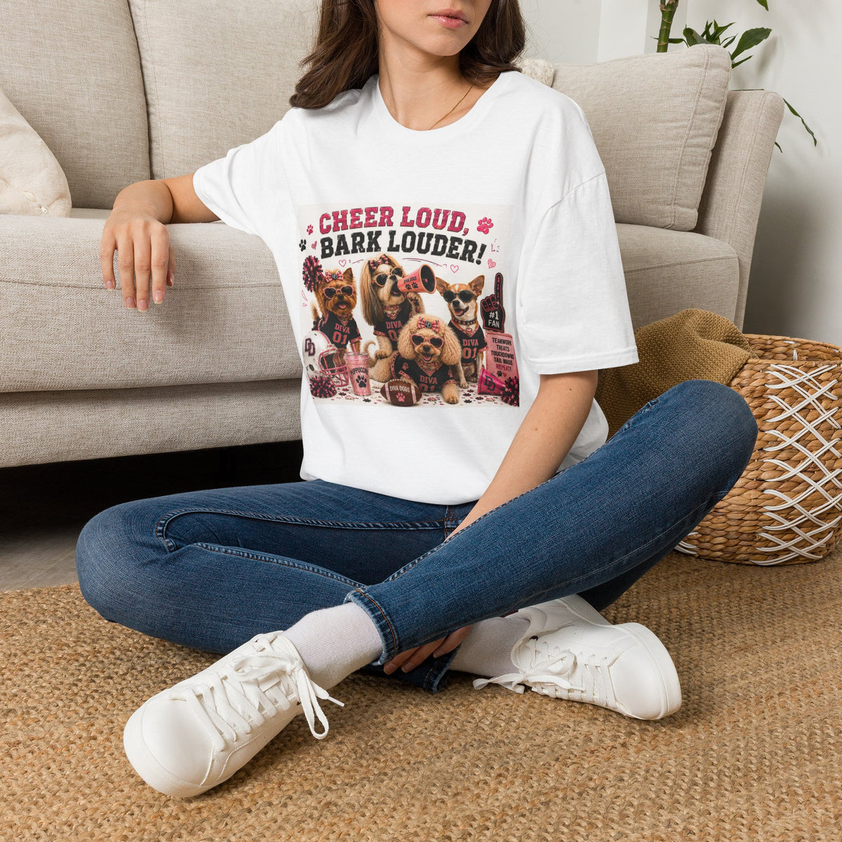Cheer Loud, Bark Louder!™ | Diva Dogs™ | Football Game Day Dog Lover T-Shirt | Glam Tailgate Tee