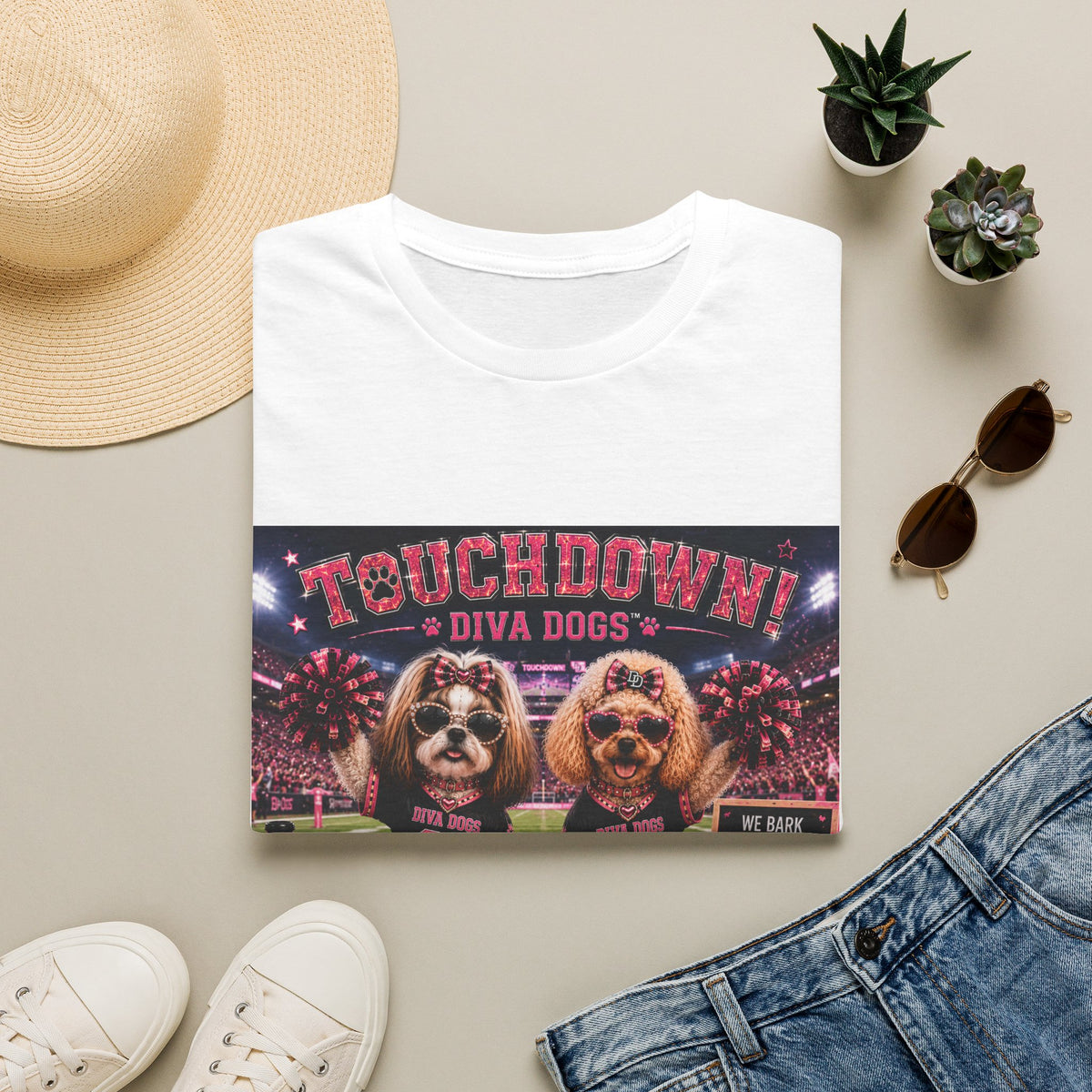 We Bark. We Cheer. We Win!™ | Diva Dogs™ | Football Game Day Dog Lover T-Shirt | Stadium Spirit Edition