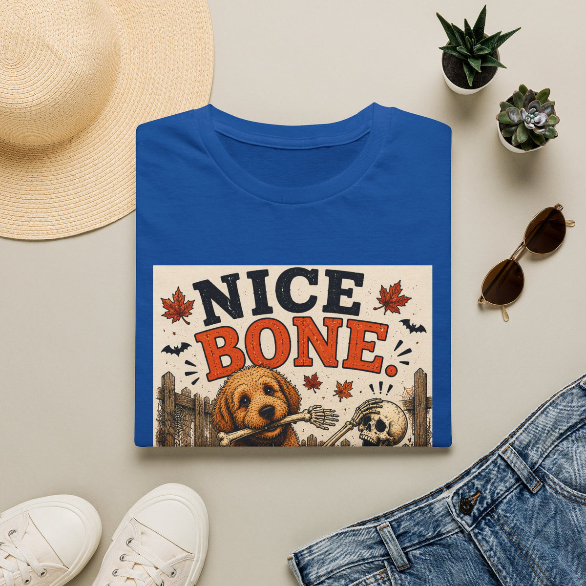 Funny Halloween Dog Shirt – Nice Bone. | Skeleton Dog T-Shirt | Vintage Halloween Tee | Dog Lover Gift | Cute Fall Graphic Tee | Funny Spooky Shirt