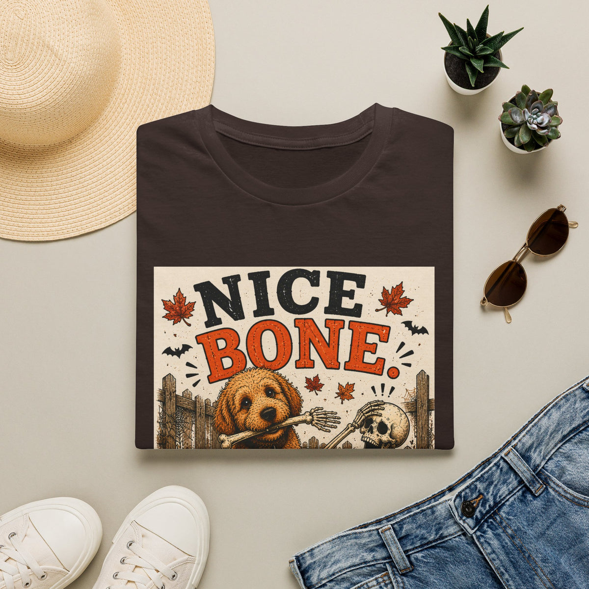 Funny Halloween Dog Shirt – Nice Bone. | Skeleton Dog T-Shirt | Vintage Halloween Tee | Dog Lover Gift | Cute Fall Graphic Tee | Funny Spooky Shirt
