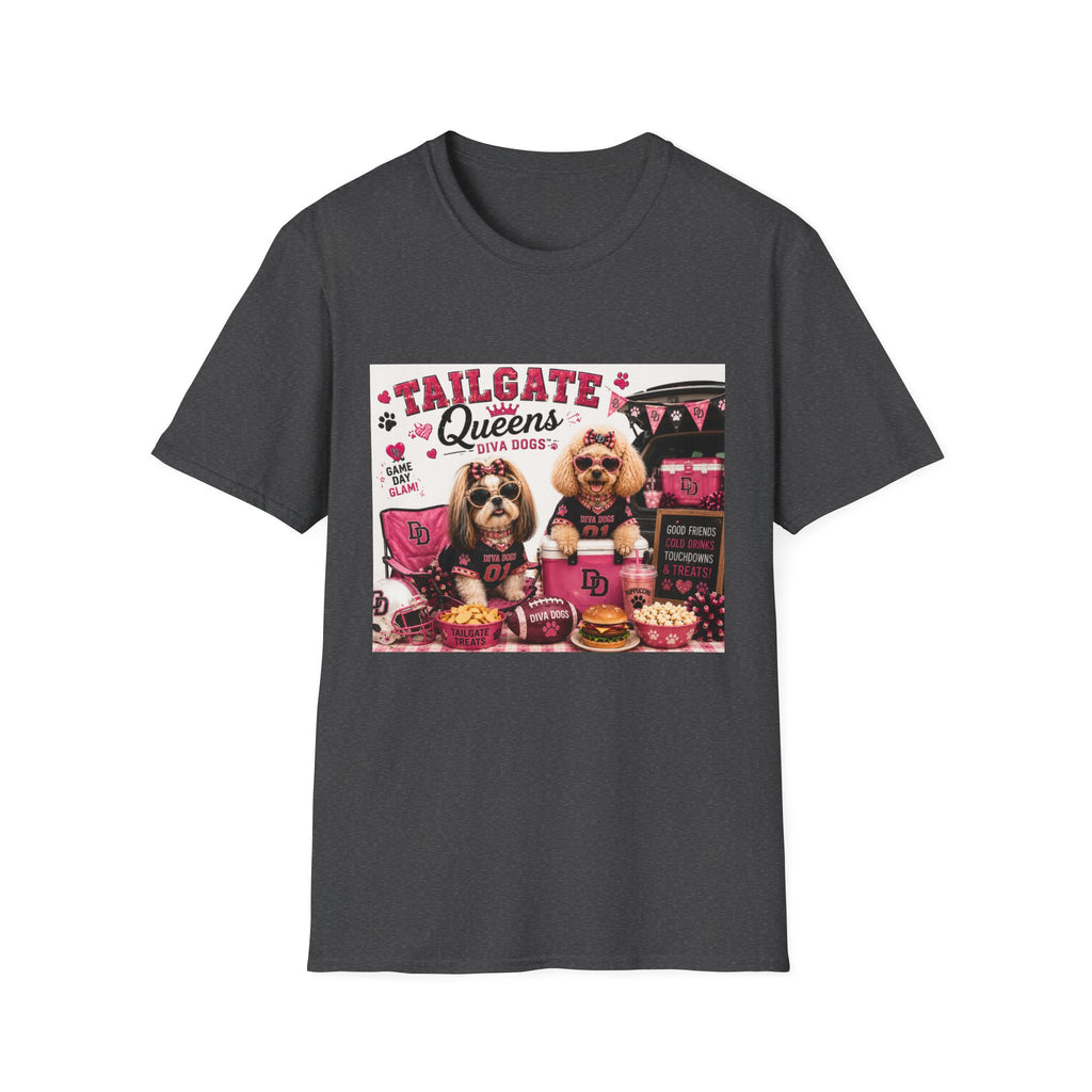 Tailgate Queens™ | Diva Dogs™ | Football Game Day Dog Lover T-Shirt | Glam Tailgate Party Tee