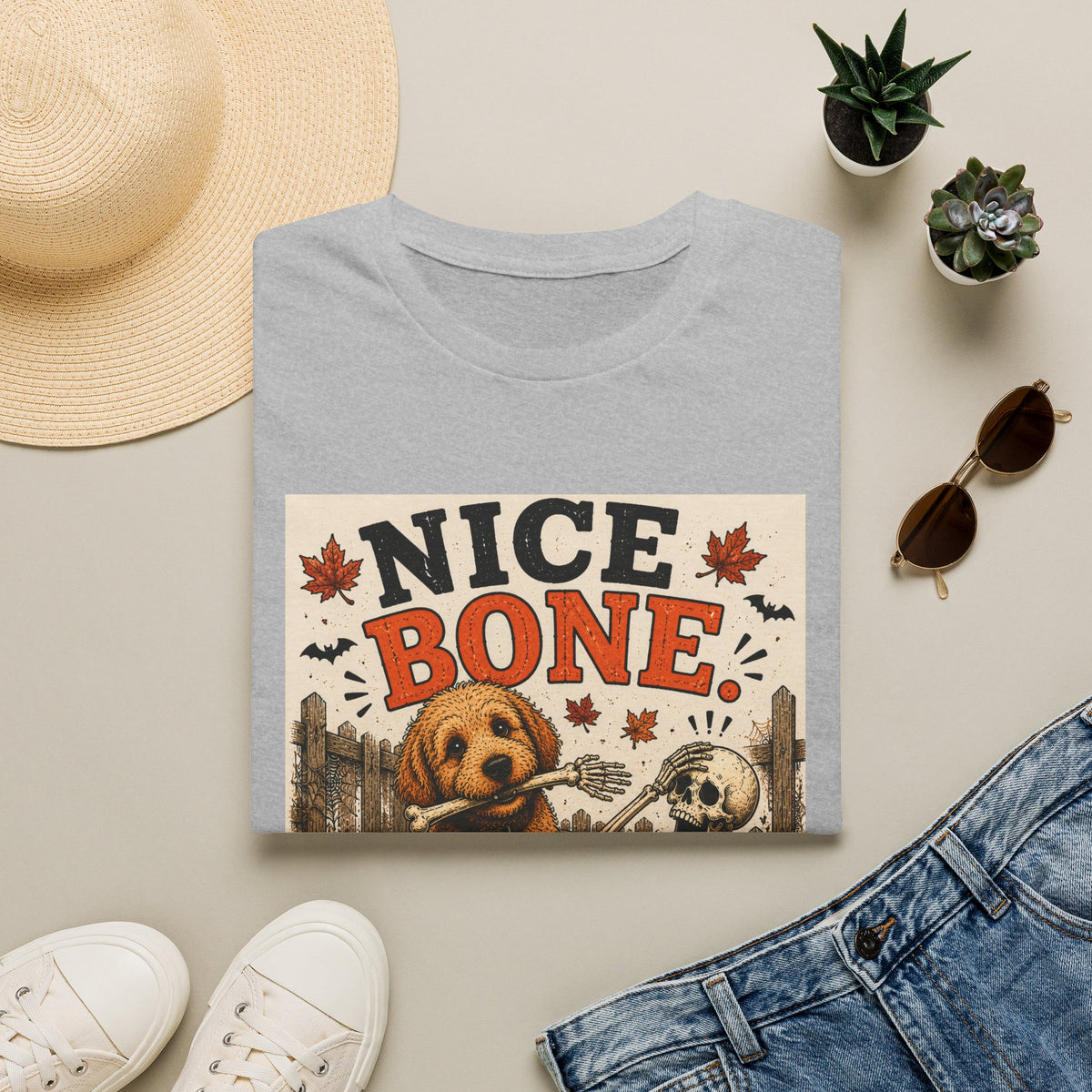 Funny Halloween Dog Shirt – Nice Bone. | Skeleton Dog T-Shirt | Vintage Halloween Tee | Dog Lover Gift | Cute Fall Graphic Tee | Funny Spooky Shirt