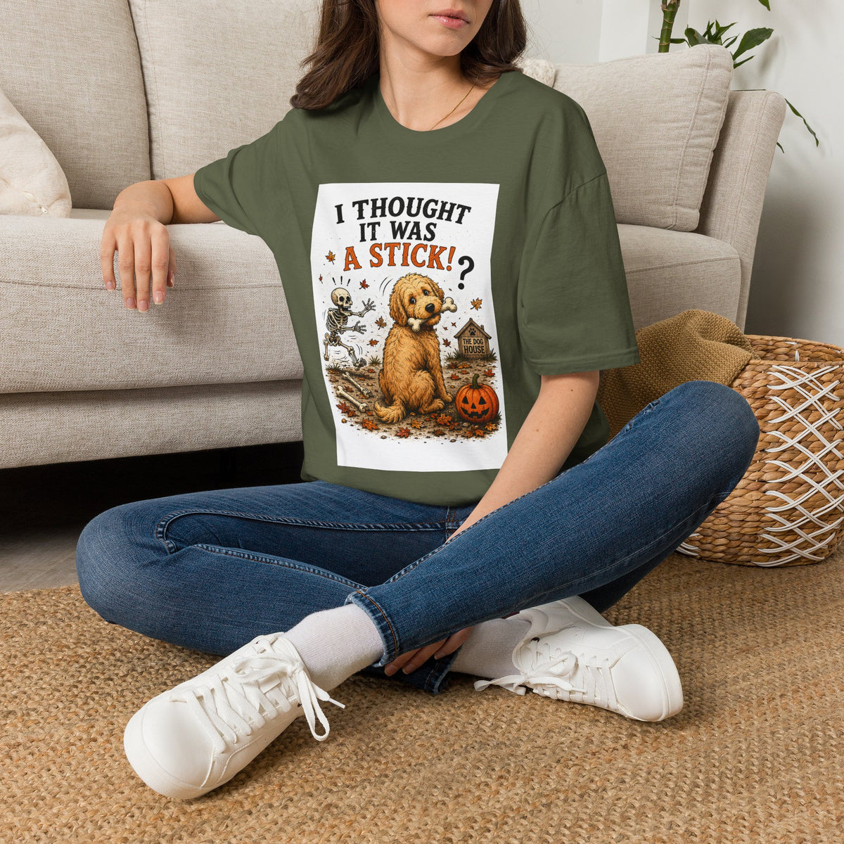 Funny Halloween Dog Shirt – I Thought It Was a Stick! | Skeleton Dog T-Shirt | Vintage Halloween Tee | Cute Dog Lover Gift | Fall Graphic Tee